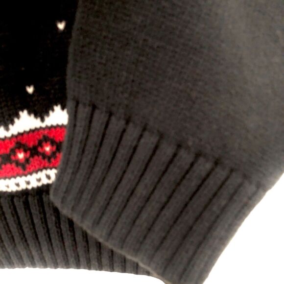 Chaps Fair Isle Sweater Reindeer Graphic Button Neck Black Cotton Large - Picture 7 of 8